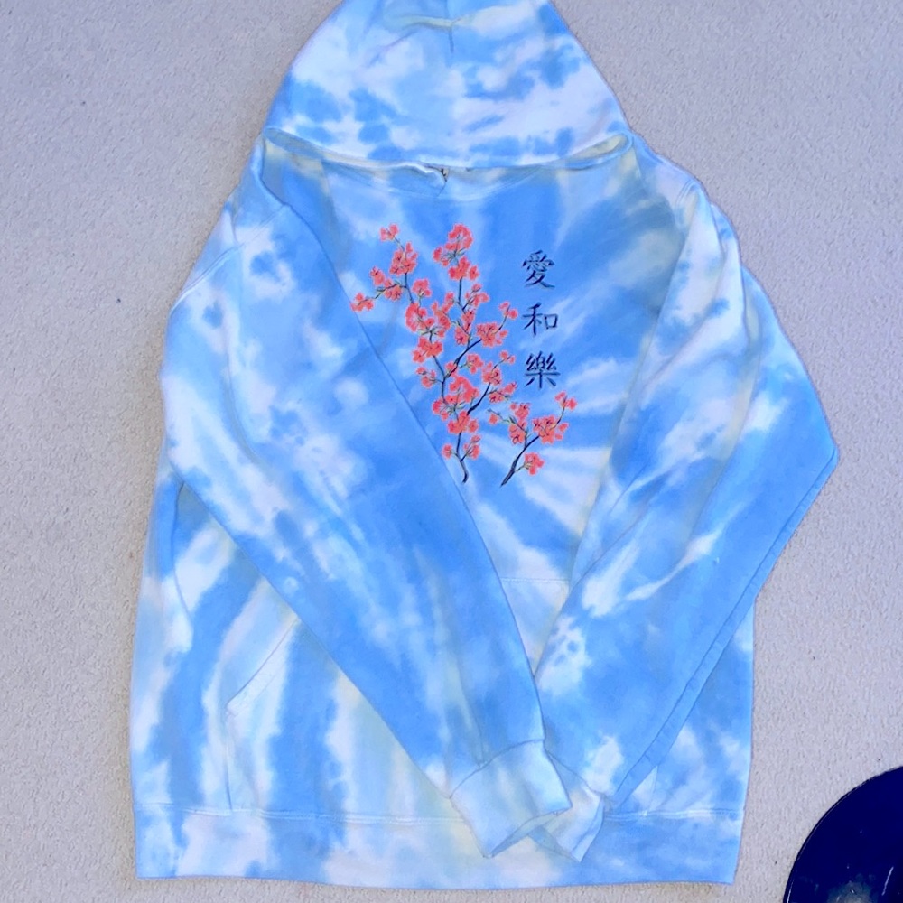 Bowery Blue/White Marble Design Comfy Hoodie L